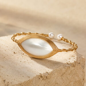 Pearl Wire Wrap Designer Bracelet for Women (Gold Finish)