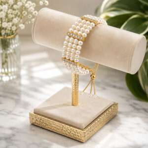Multi-Layer Pearl & Zircon Adjustable Designer Bracelet for Women (Gold Finish)