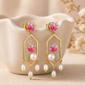 Lotus Pearl Dangle Earrings