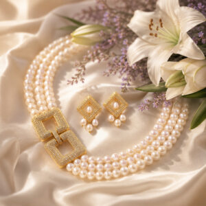Royal Geometric Pearl Necklace Set