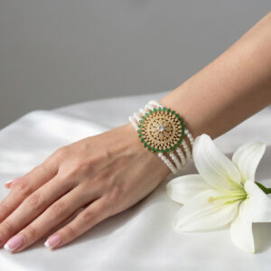 Royal Floral Pearl & Green Stone Multi-Layer Bracelet