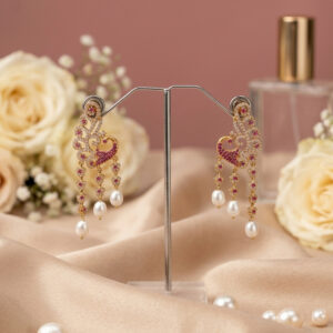 Gold Polish Semi-Precious Stone & Freshwater Pearl Designer Earrings