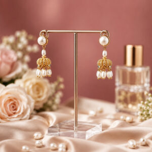 Gold Polish Freshwater Pearl Jhumki Earrings
