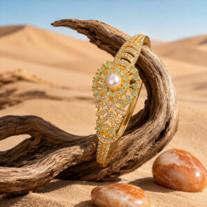 Floral Pearl & Green Stone Designer Open Bangle