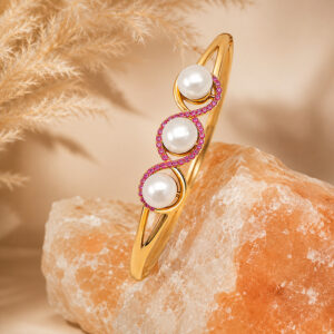 Triple Pearl Pink Stone Designer Open Bangle