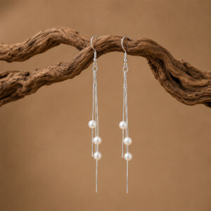 925 Sterling Silver Triple Pearl Threader Drop Earrings for Women