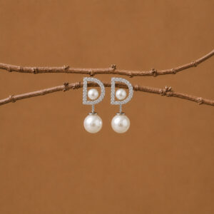 925 Sterling Silver Pearl & semi precious stones Geometric Drop Stud Earrings for Women