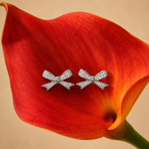 925 Sterling Silver Bow Stud Earrings with Semi-Precious Stones for Women