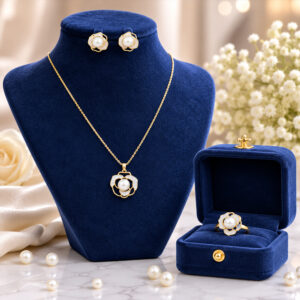 Gold Plated Floral Freshwater Pearl Pendant Set with Ring for Women