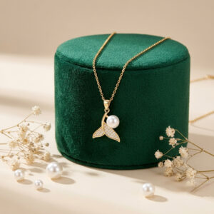 Gold Polish Mermaid Tail Pendant Necklace with Freshwater Pearl for Women