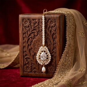 Gold Polish Pearl Maang Tikka with Freshwater Pearls & Semi-Precious Stone
