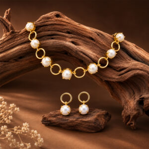 Gold-Tone Mother of Pearl Necklace & Earrings Set for Women