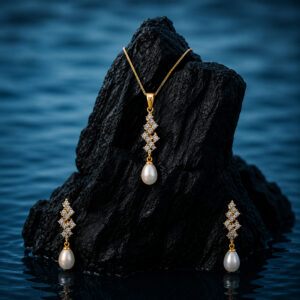 Elegant Pearl & Crystal Drop Pendant with Matching Earrings – Chain Not Included