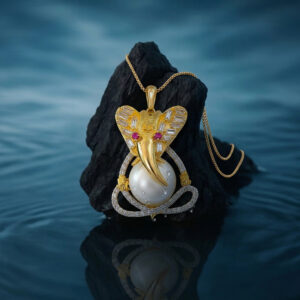 Elegant Elephant Pearl & Crystal Pendant – Chain Not Included