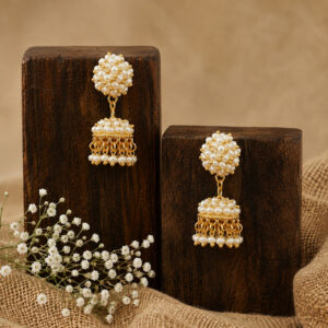Elegant Pearl Jhumka Earrings with Gold-Tone Detailing