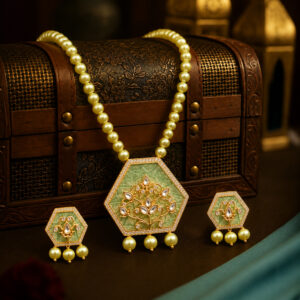 Green Pearl Shell Necklace Set with Golden Detailing