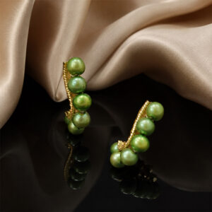 Green Pearl Beaded Gold-Tone Dangle Earrings