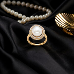 Elegant White Round Pearl Halo Ring for Women