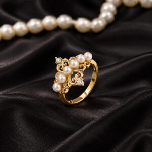 Gold Tone Pearl Statement Ring for Women