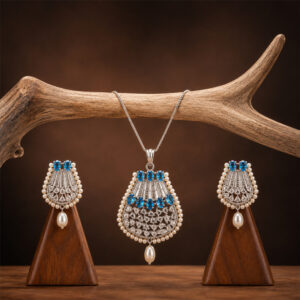 Blue Pearl Crystal Pendant Necklace & Earring Set